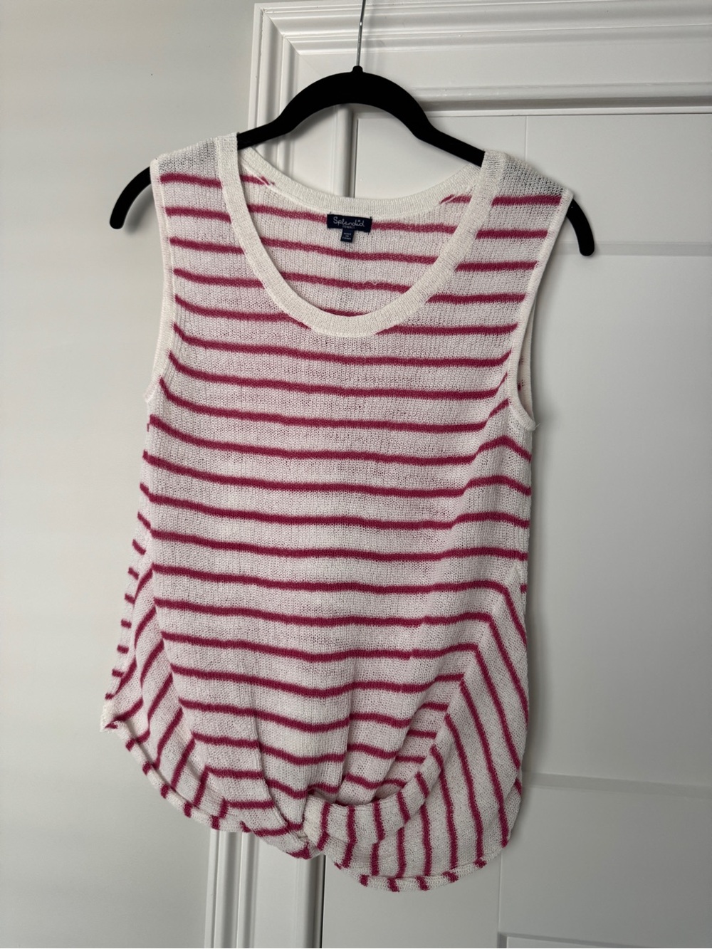 Splendid White & Pink Striped Sleeveless Knit Tank